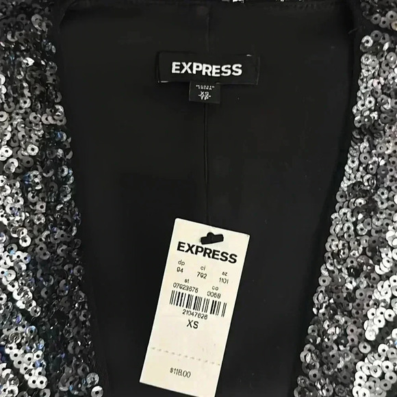 EXPRESS Long sleeved sequin dress- black and silver - Picture 3 of 3